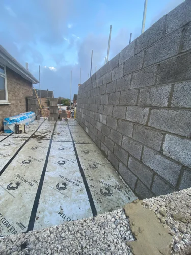 Blockwork shell under construction for an extension in Eynesbury, St Neots