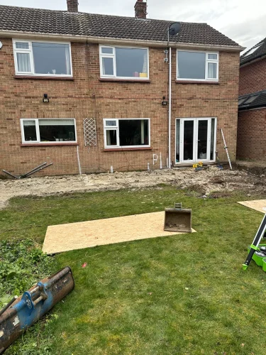Rear garden cleared and set out for the large Herons Close extension.
