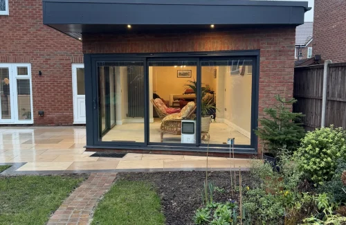 Completed single-storey rear extension viewed from the garden