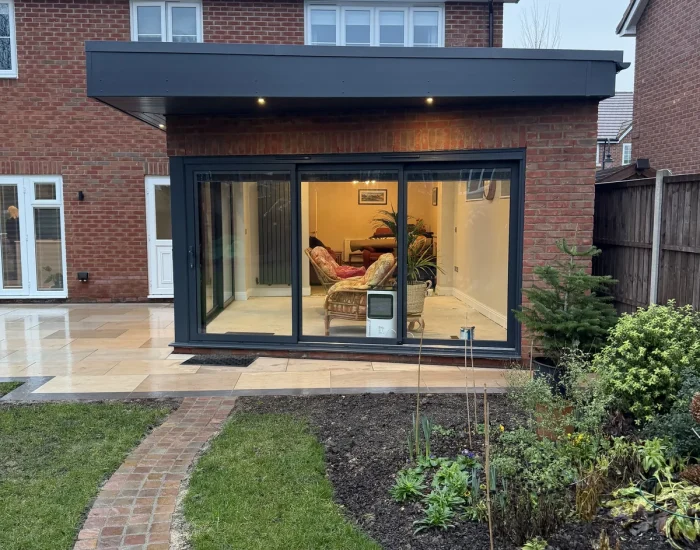 Completed single-storey rear extension viewed from the garden