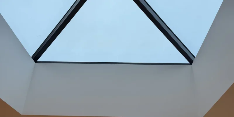 Roof lantern and recessed ceiling lights inside the completed extension